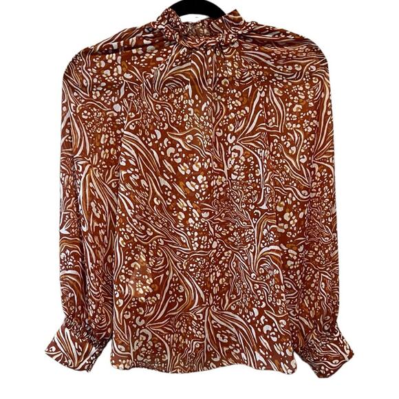 Anthropologie Sheer Printed Peasant Blouse Orange Cream XXS - Picture 12 of 15